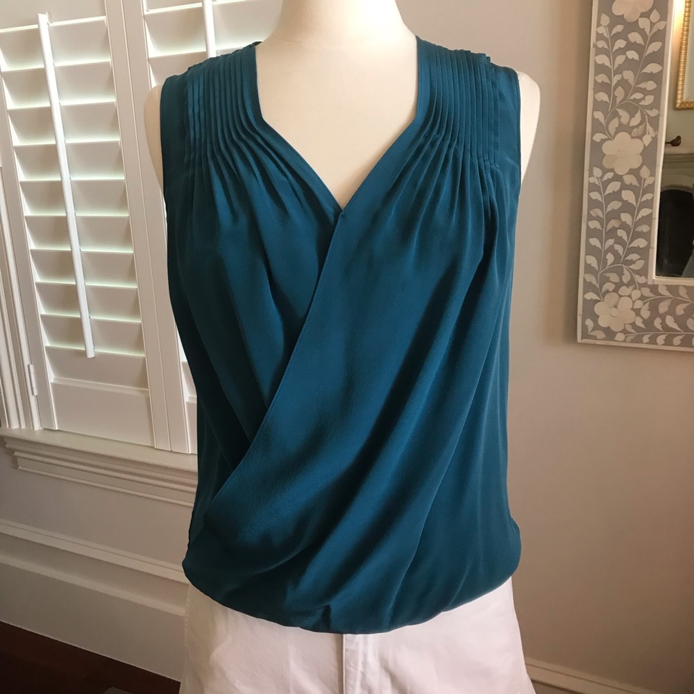 Bailey 44 Sleeveless Fawcett Pintucked Silk Crossover Drape Top